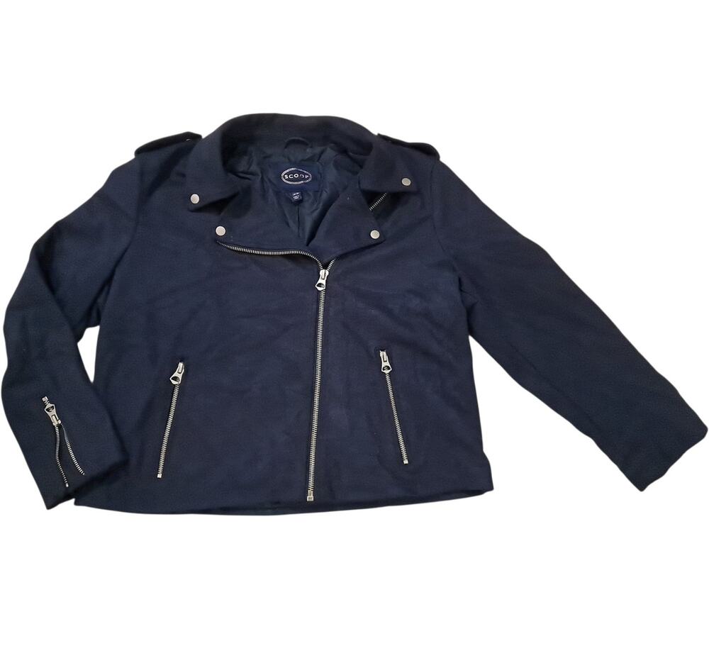 SCOOP Navy Zip Front Moto Jacket Plus Size XL Cropped Nautical Faux Suede Coat
